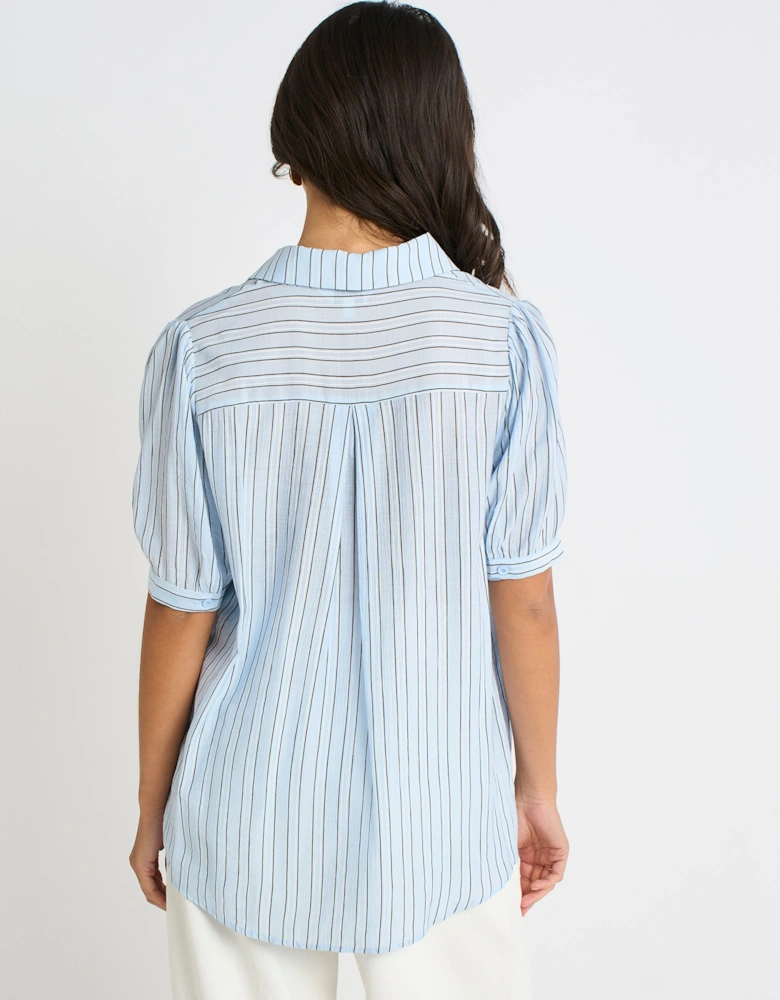 Blue Pinstripe Soft Touch Puff sleeves Shirt