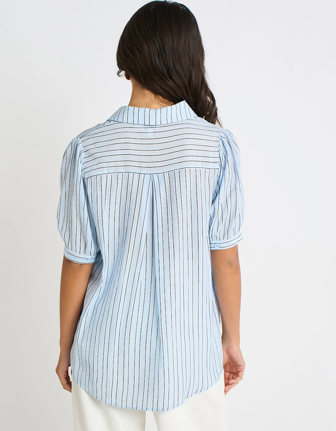 Blue Pinstripe Soft Touch Puff sleeves Shirt