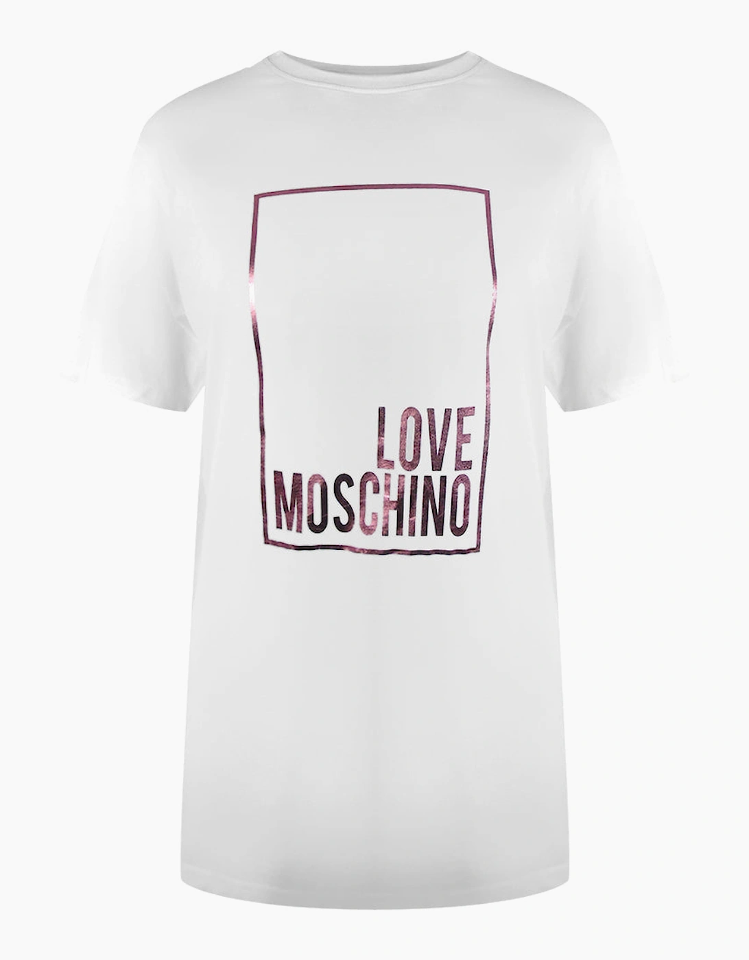 Love Moschino Women's White Shiny Box Logo T-Shirt  12 M