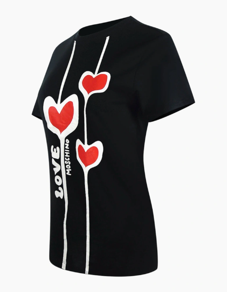 Heart Design Black T-Shirt Women