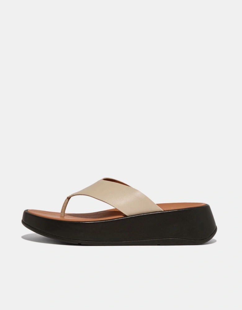 F-Mode Leather Flatform Toe-Post Sandals