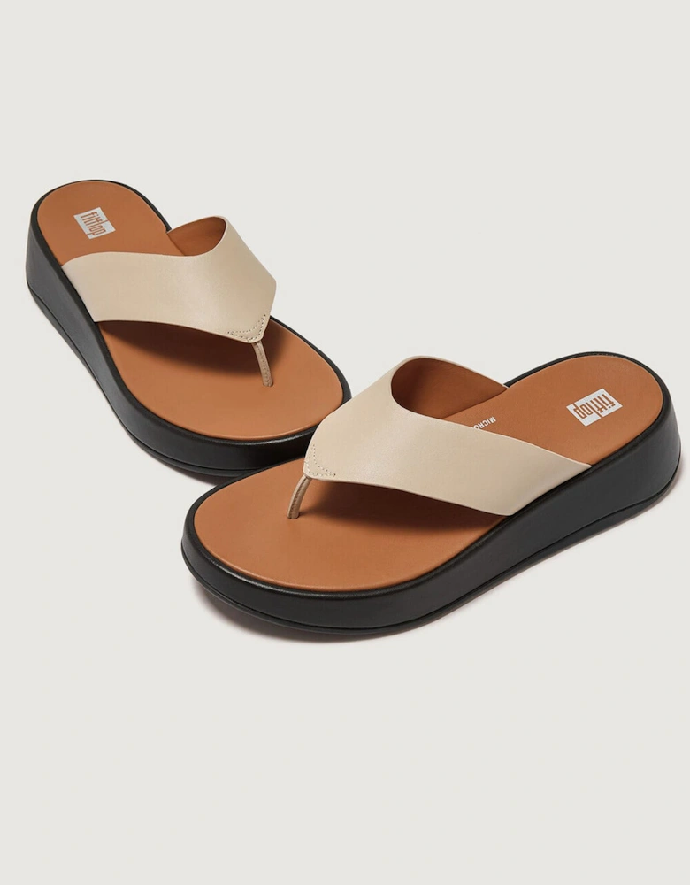 F-Mode Leather Flatform Toe-Post Sandals