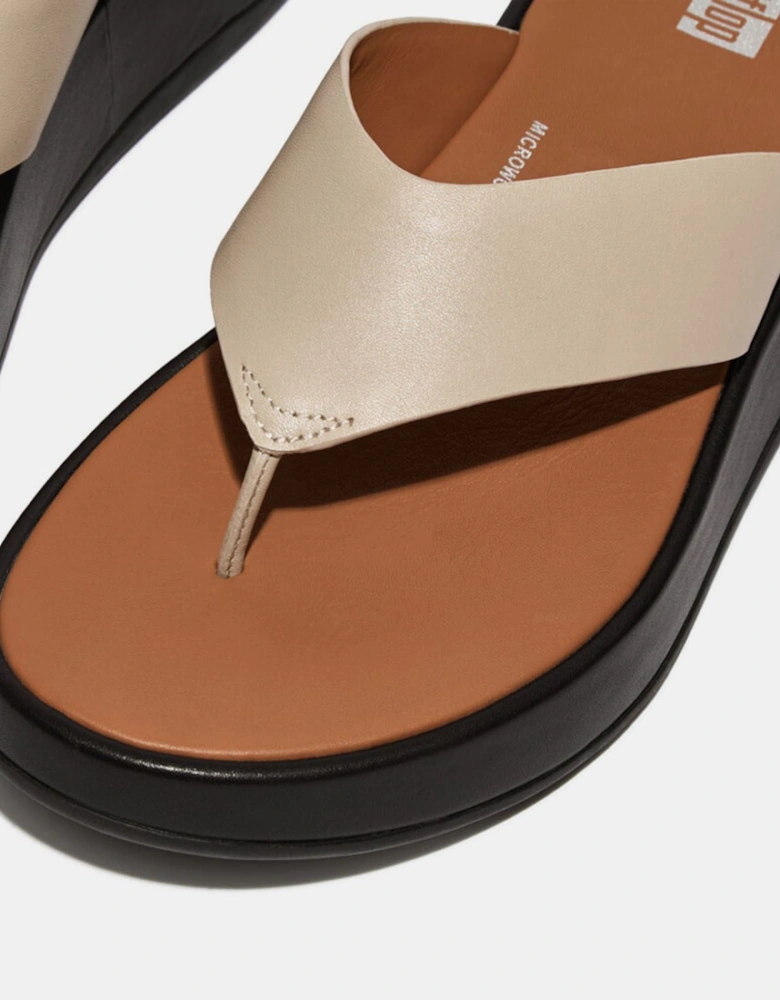 F-Mode Leather Flatform Toe-Post Sandals