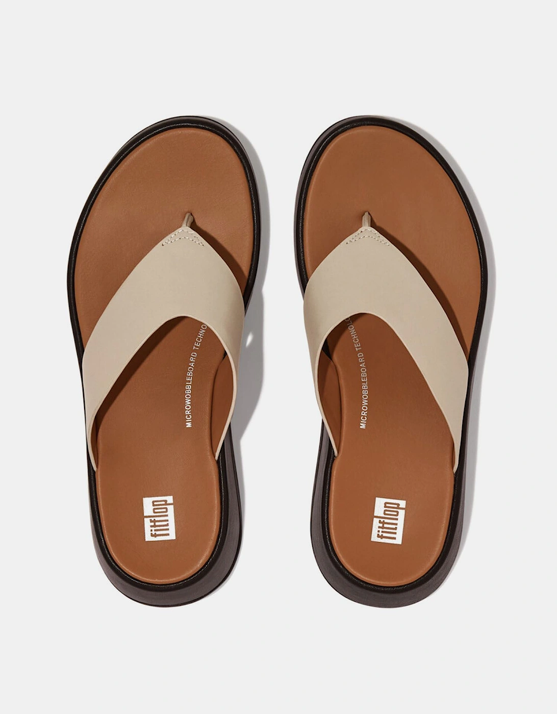 F-Mode Leather Flatform Toe-Post Sandals