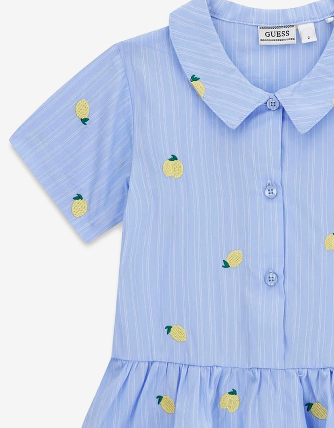 Girls Poplin Striped Lemons Dress in Blue