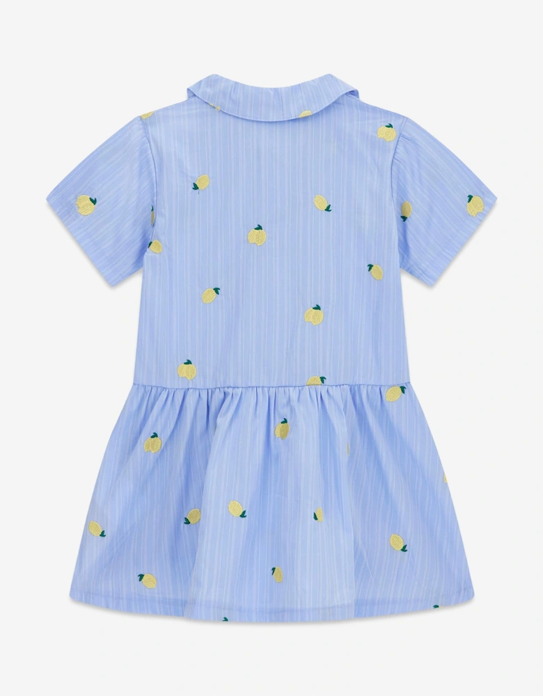 Girls Poplin Striped Lemons Dress in Blue