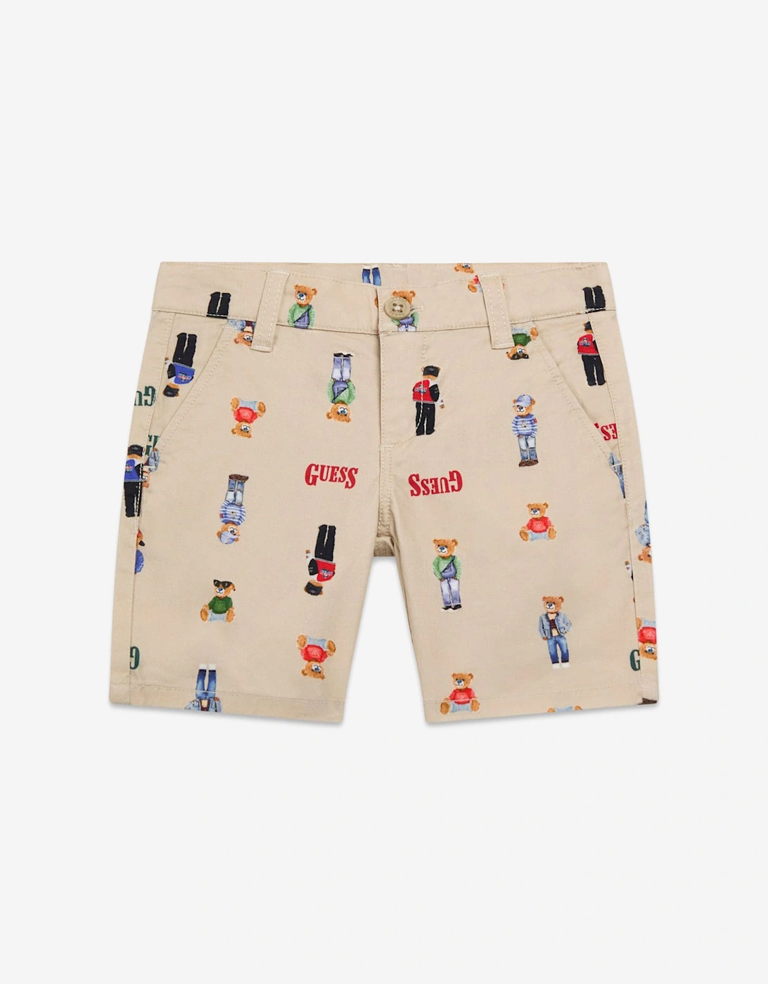 Boys Stretch Gabardine Bear Shorts in Beige, 5 of 4
