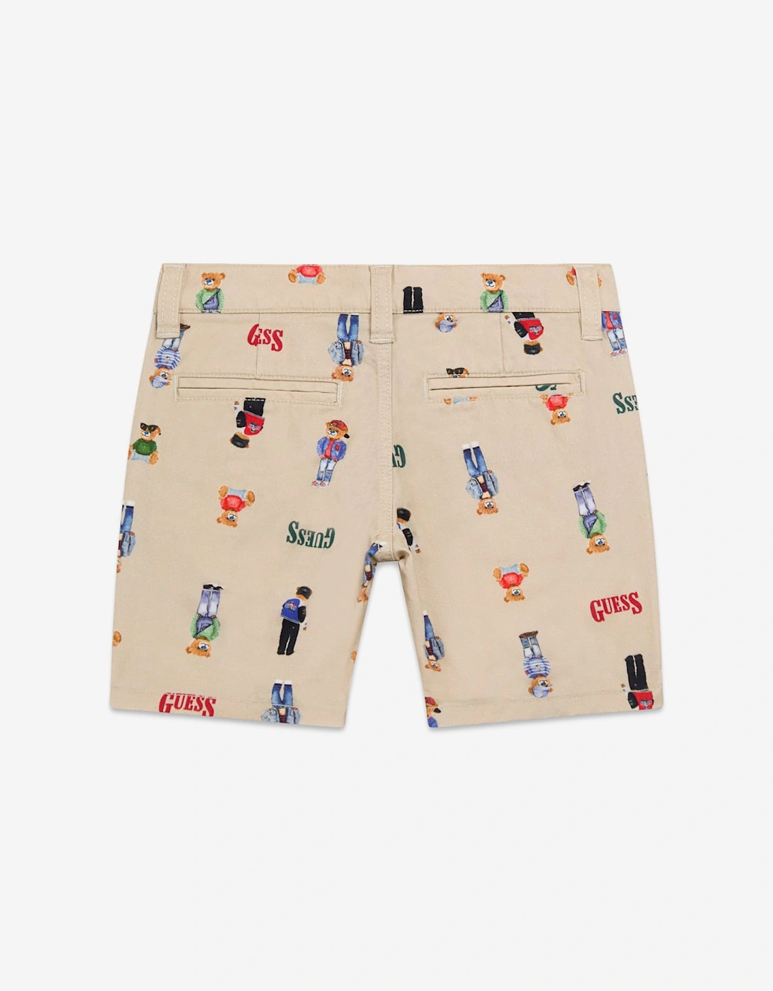Boys Stretch Gabardine Bear Shorts in Beige