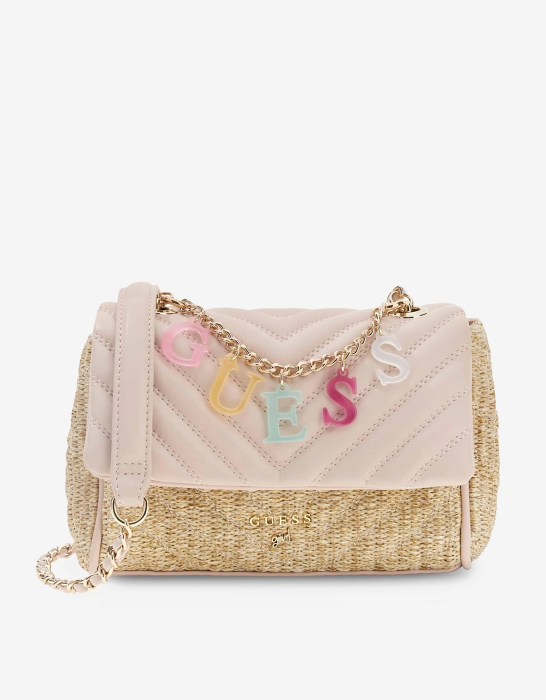 Guess Girls Pink 'S Straw Crossbody Flap Bag In (21.5Cm) - Size: One Size, Kids