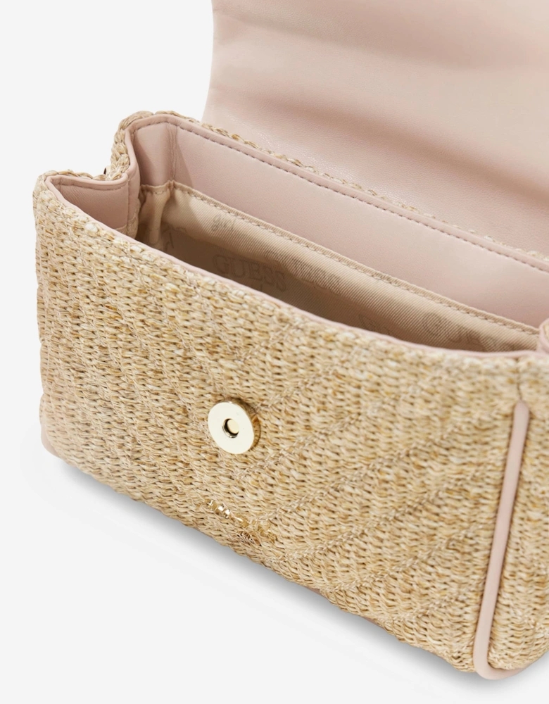 Girls Straw Crossbody Flap Bag in Pink (21.5cm)