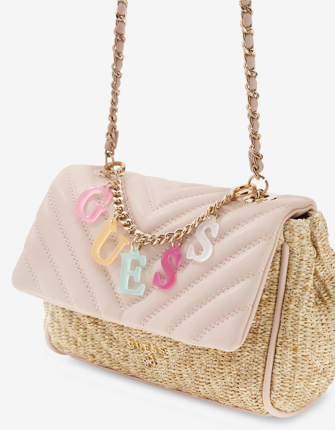 Girls Straw Crossbody Flap Bag in Pink (21.5cm)