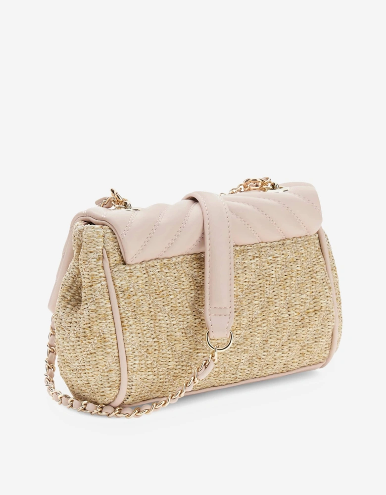 Girls Straw Crossbody Flap Bag in Pink (21.5cm)