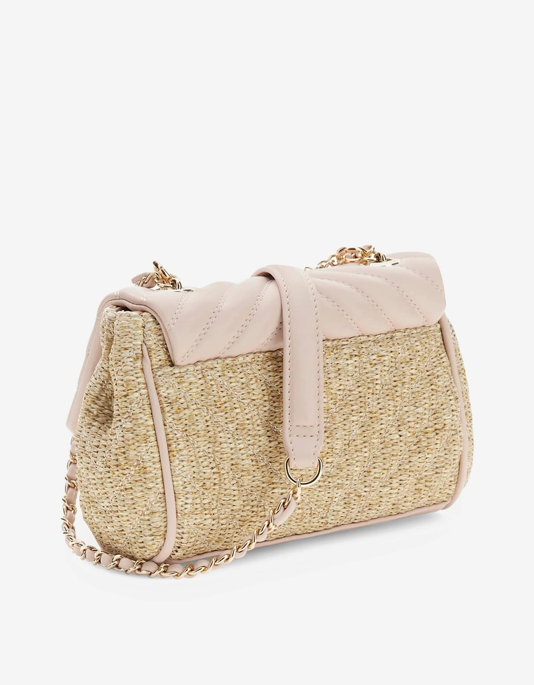Girls Straw Crossbody Flap Bag in Pink (21.5cm)