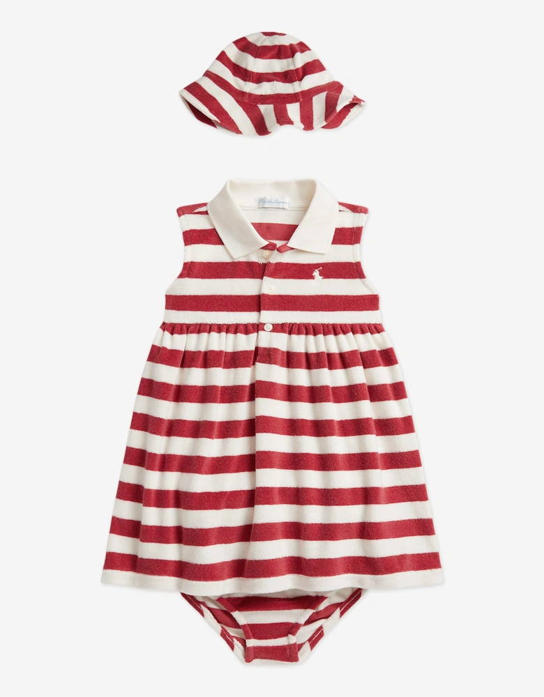 Baby Girls Striped Dress and Hat Set in Red