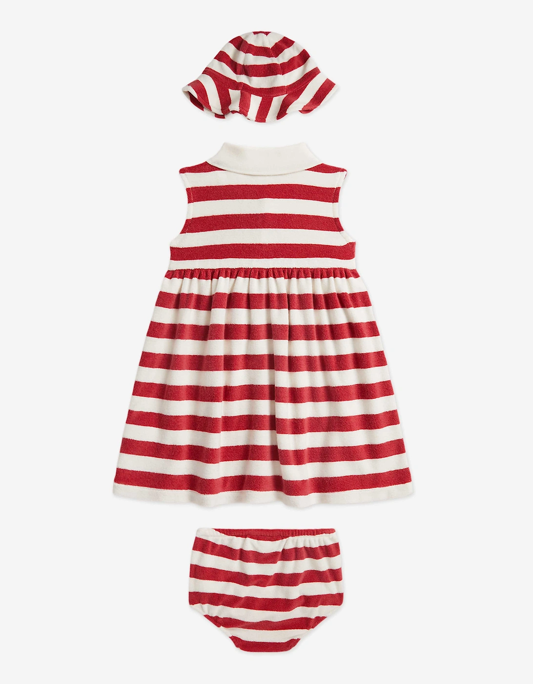 Baby Girls Striped Dress and Hat Set in Red