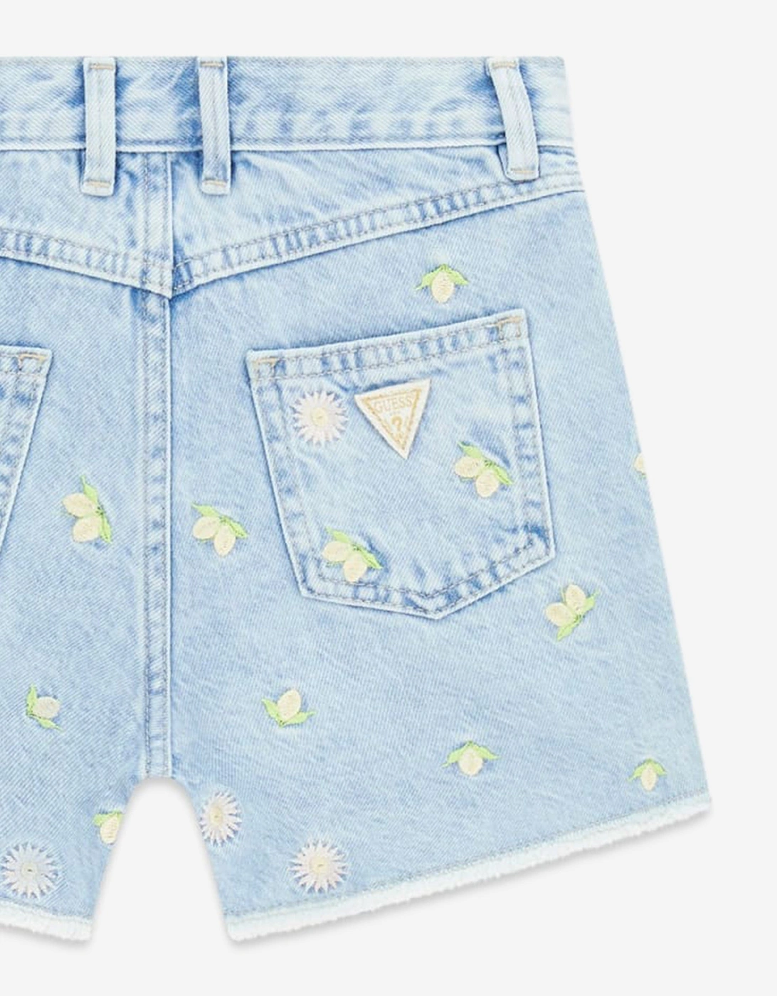 Girls Embroidered Lemon Denim Shorts in Blue