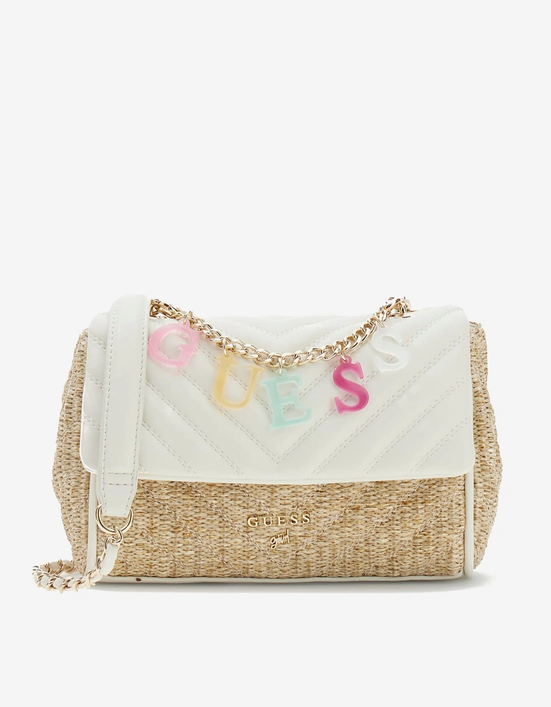 Girls Straw Crossbody Flap Bag in White (21.5cm), 4 of 3