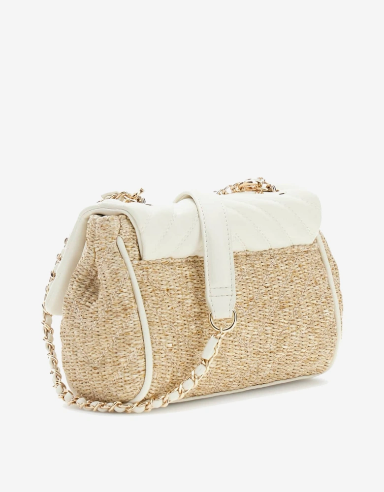 Girls Straw Crossbody Flap Bag in White (21.5cm)