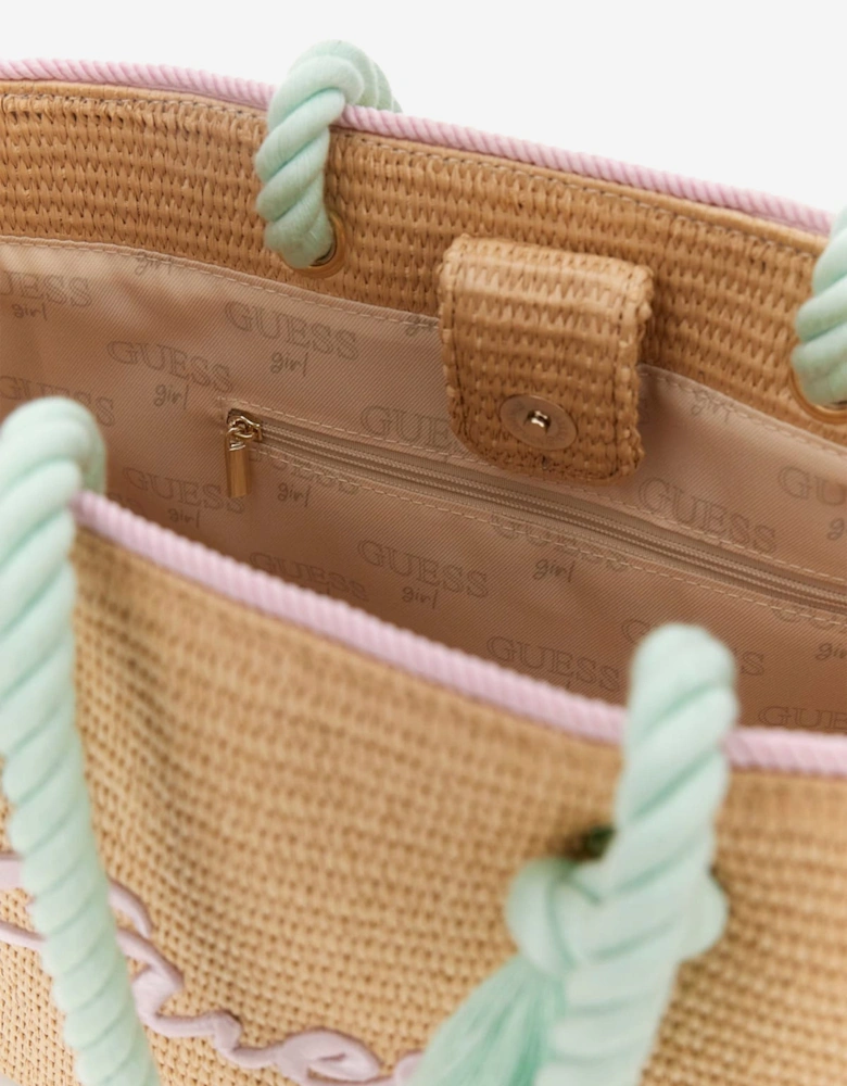 Girls Straw Tote Bag in Beige (37cm)
