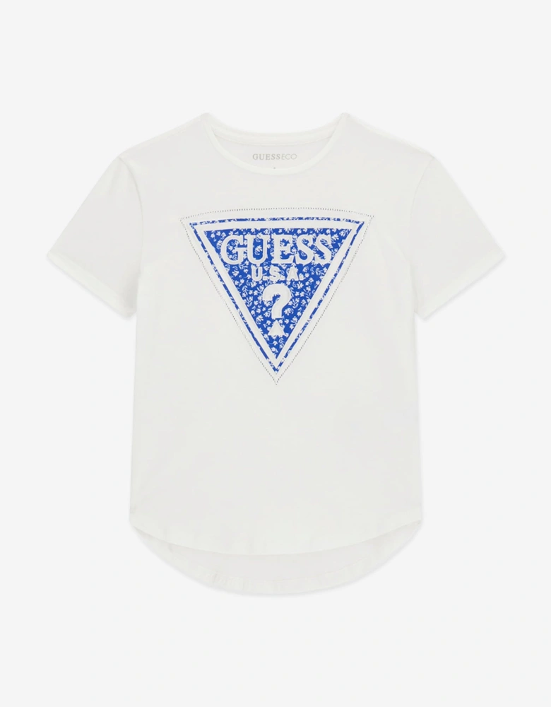 Girls High Low Logo T-Shirt in White