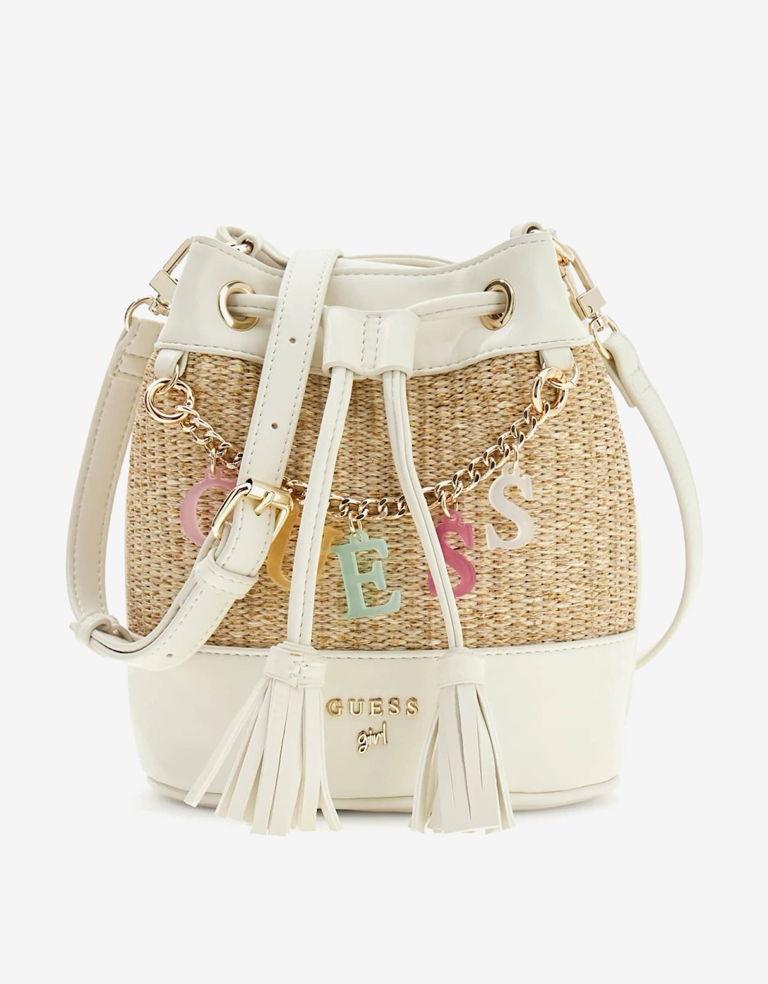 Girls Straw Mini Bucket Bag in Ivory (20cm), 4 of 3