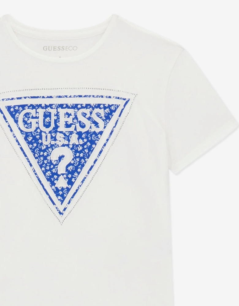 Girls High Low Logo T-Shirt in White
