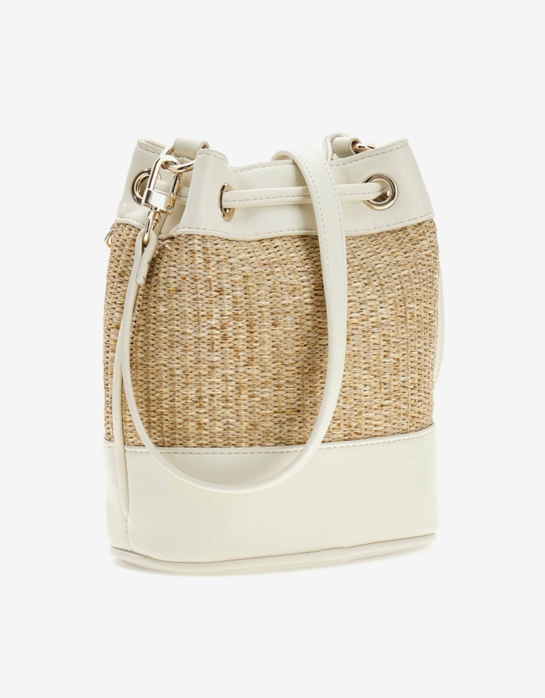 Girls Straw Mini Bucket Bag in Ivory (20cm)