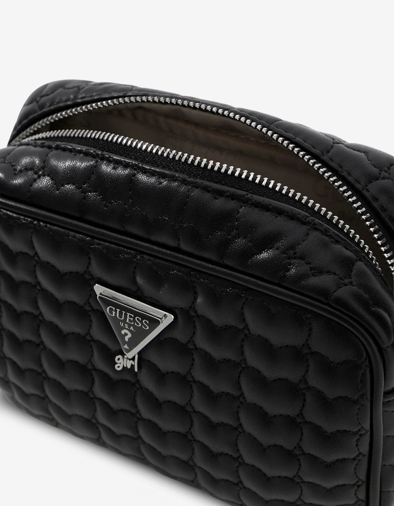Girls Quilted Heart Crossbody Bag in Black (19.7cm)