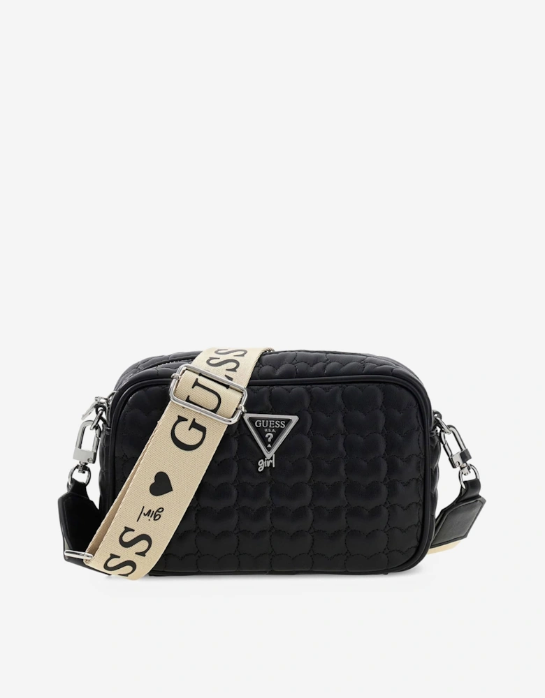 Girls Quilted Heart Crossbody Bag in Black (19.7cm)