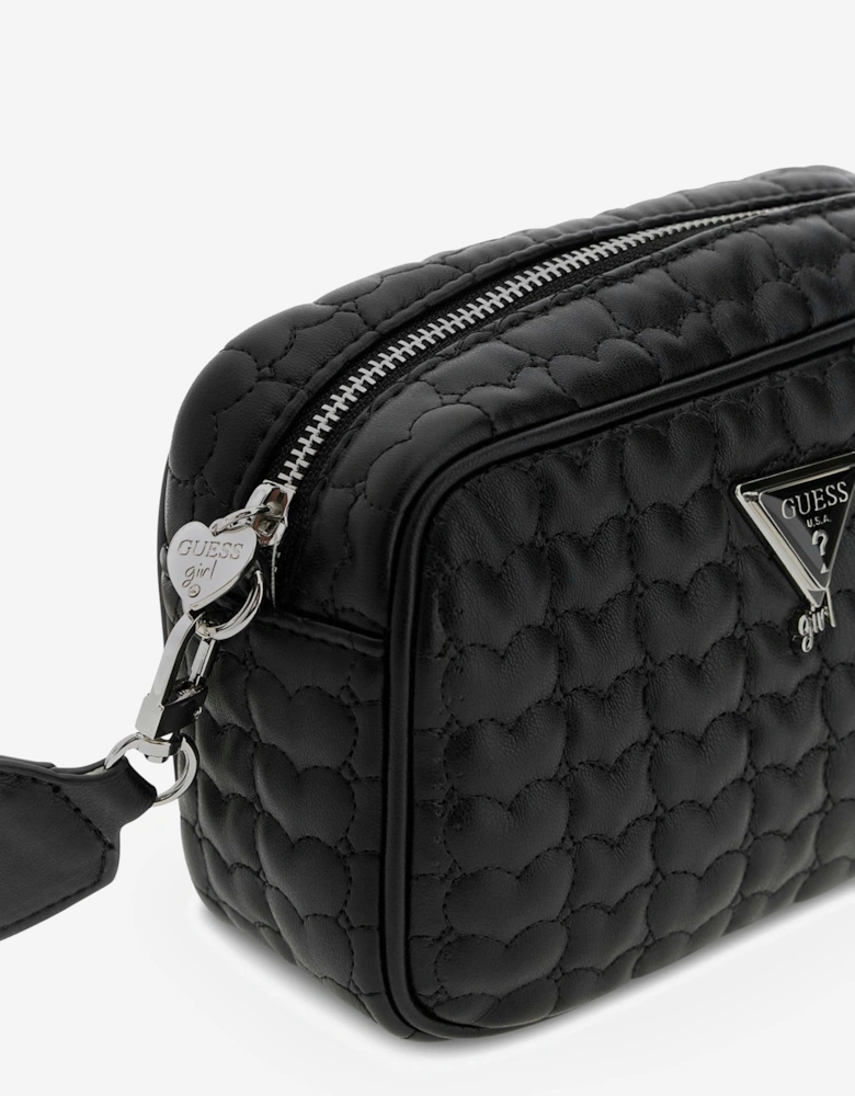 Girls Quilted Heart Crossbody Bag in Black (19.7cm)