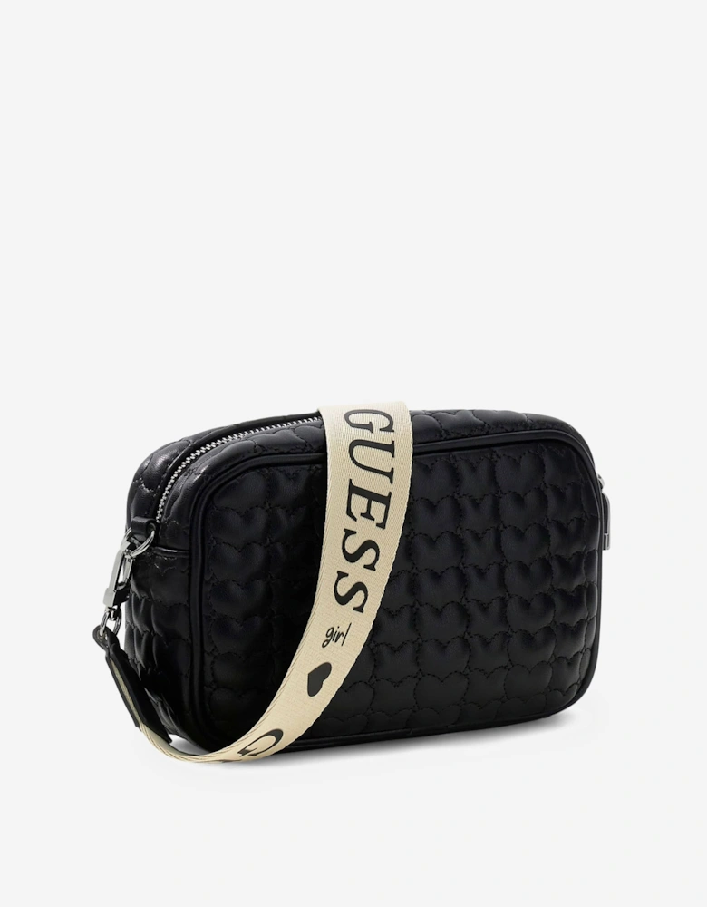 Girls Quilted Heart Crossbody Bag in Black (19.7cm)