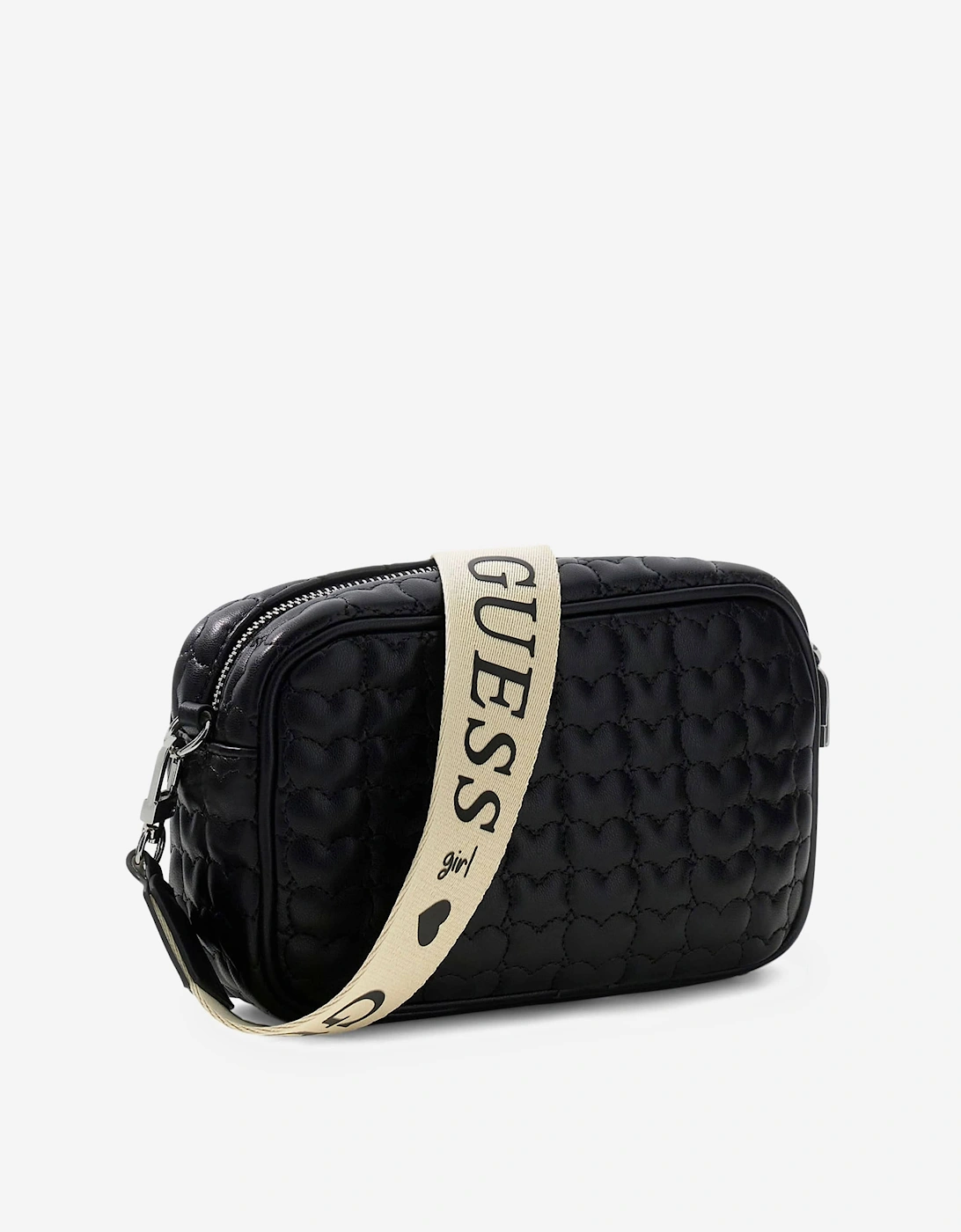 Girls Quilted Heart Crossbody Bag in Black (19.7cm)