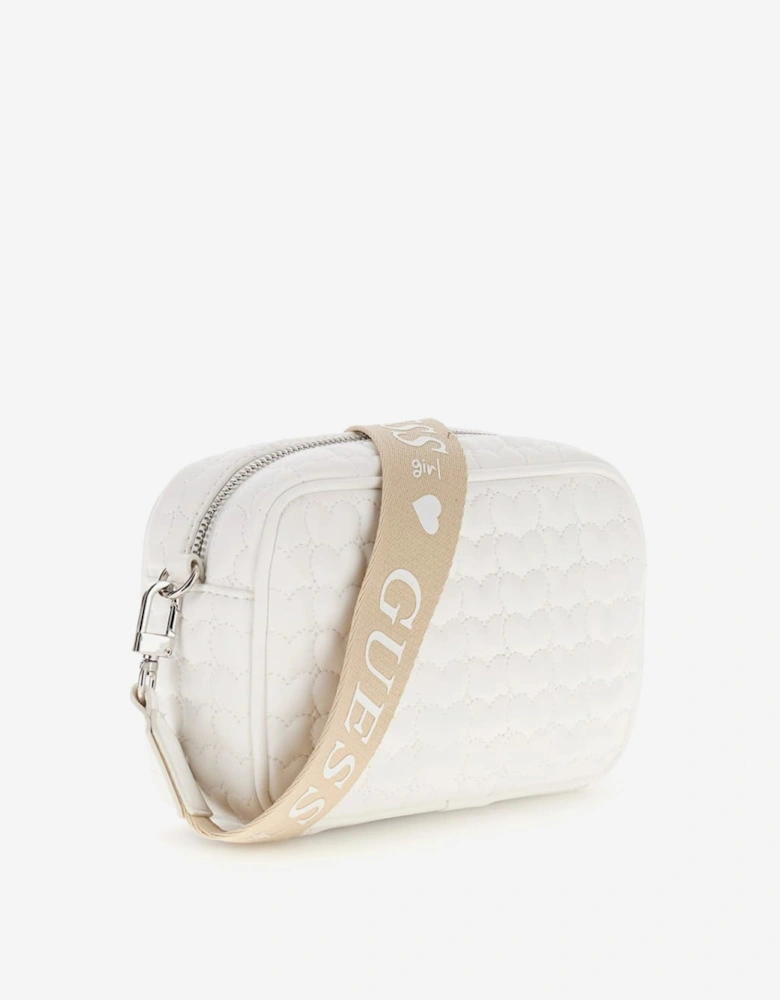 Girls Quilted Heart Crossbody Bag in White (19.7cm)