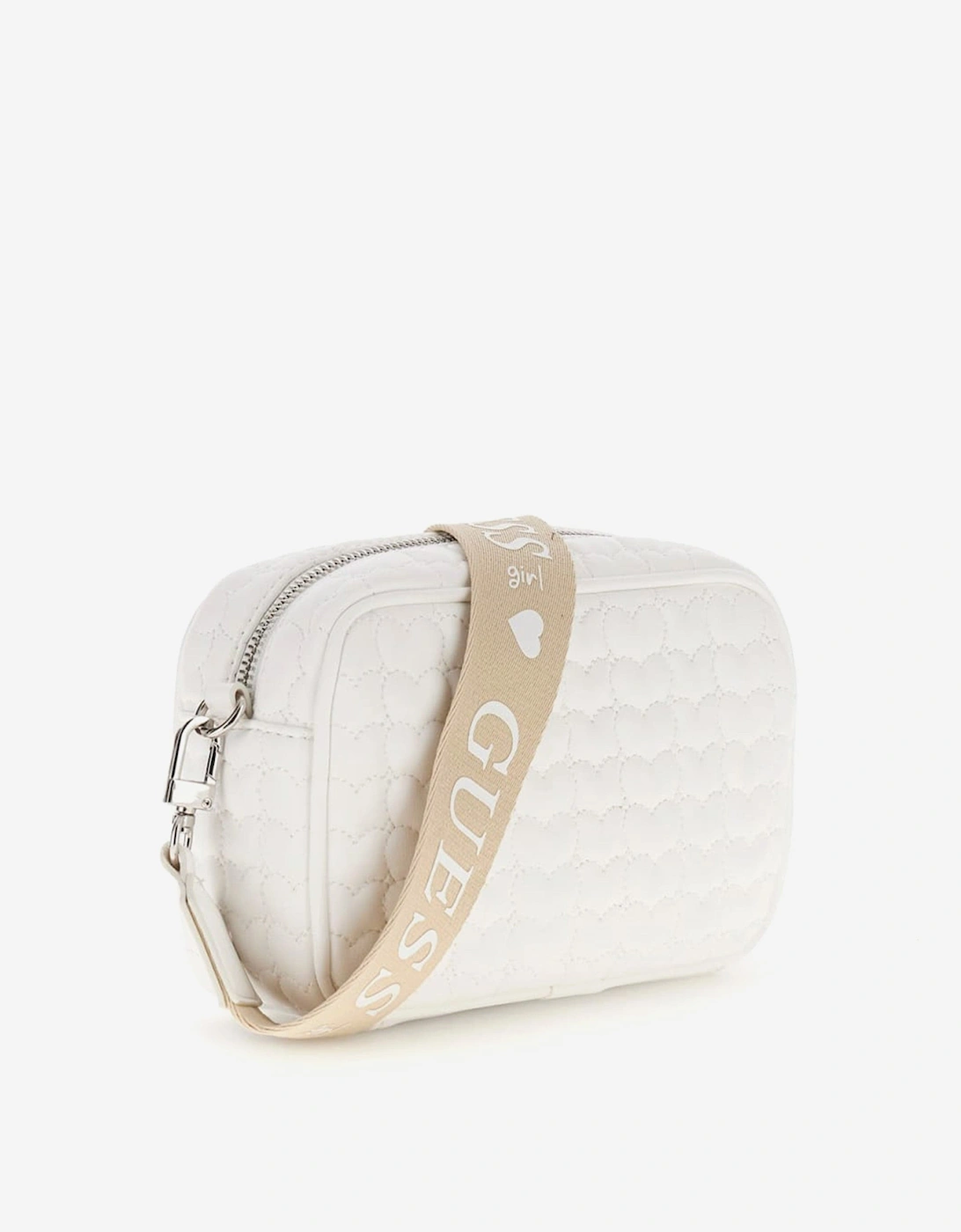 Girls Quilted Heart Crossbody Bag in White (19.7cm)