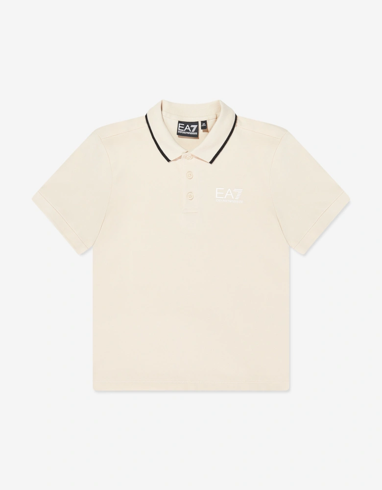 Emporio Armani Boys Train Core ID Polo Shirt in Beige
