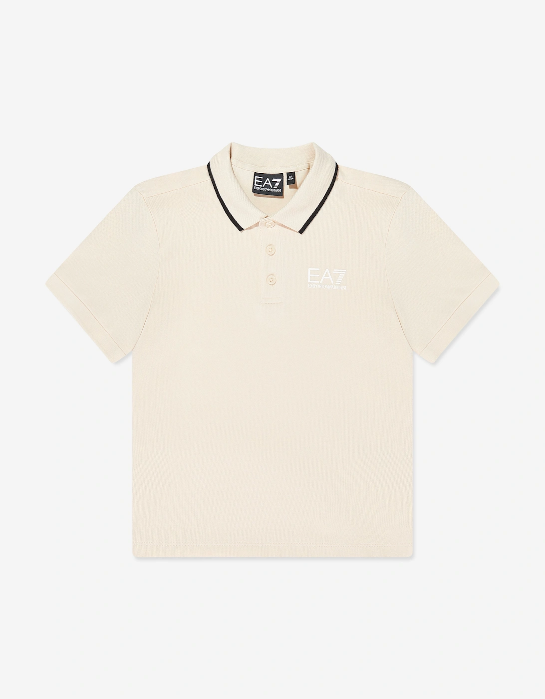 Emporio Armani Boys Train Core ID Polo Shirt in Beige, 5 of 4