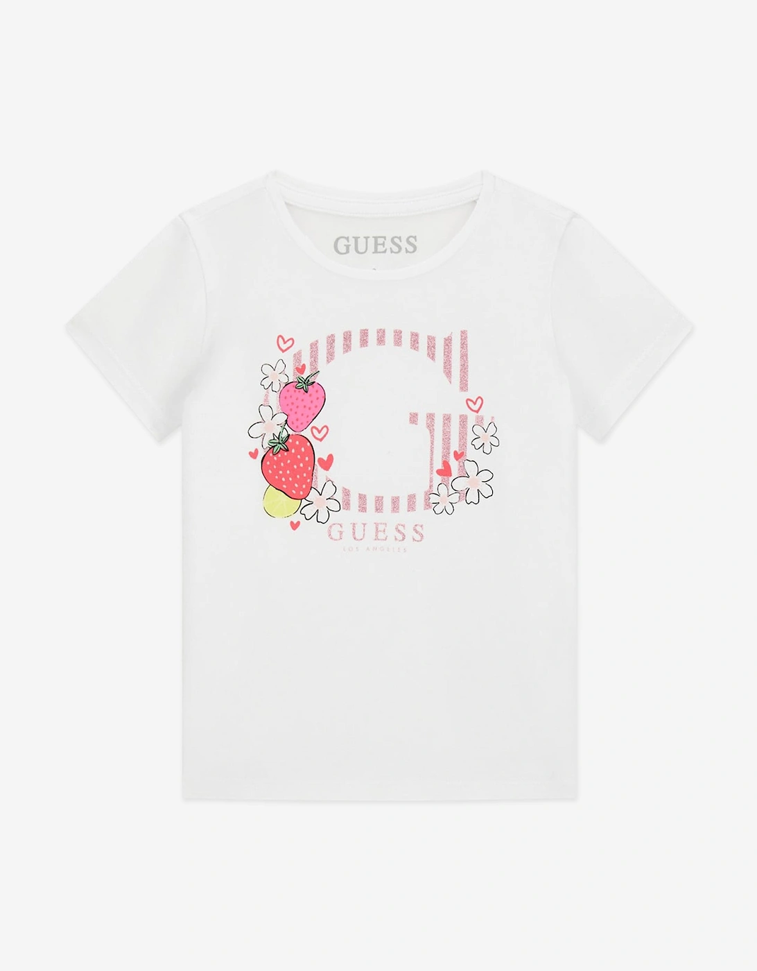 Guess Girls White Strawberry Logo T-Shirt In  2 Years Size 2 Yrs Kids