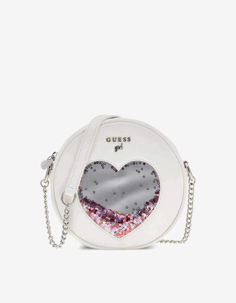 Girls Sequin Heart Circle Bag in Ivory (16.8cm)