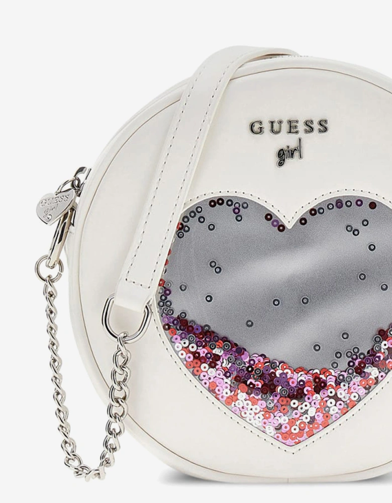 Girls Sequin Heart Circle Bag in Ivory (16.8cm)