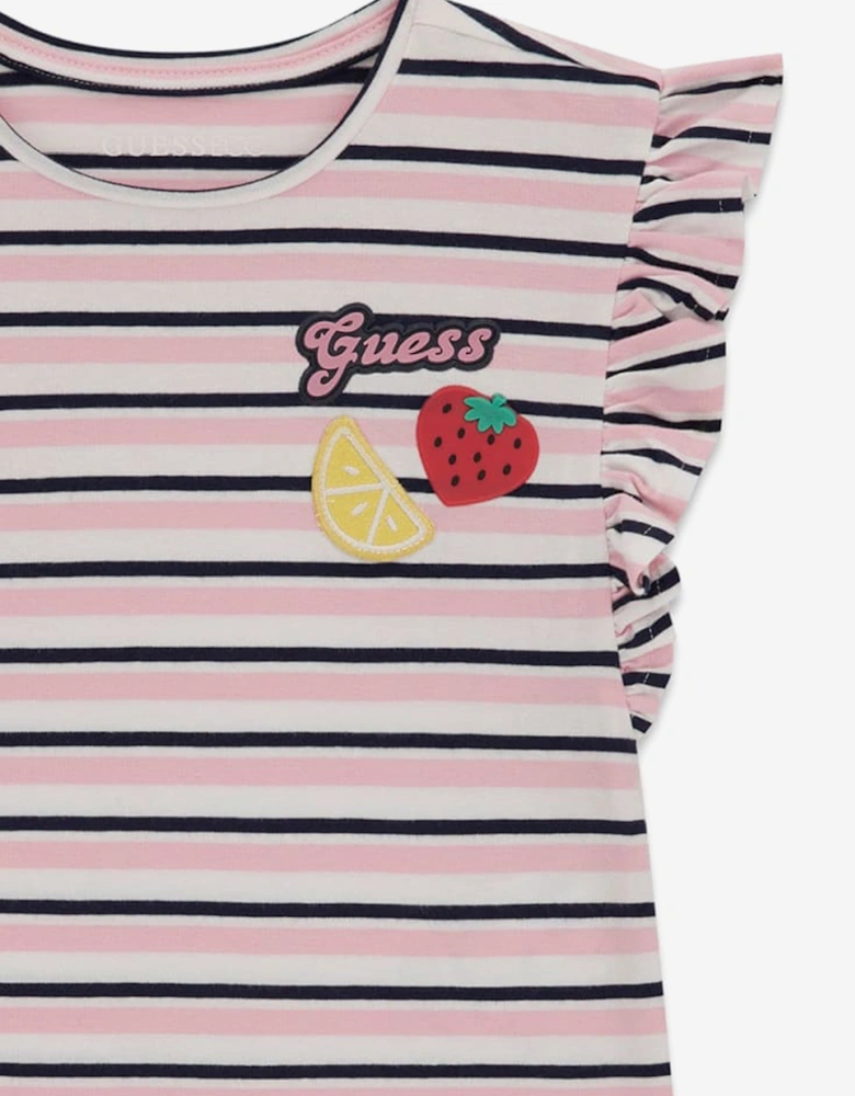 Girls Striped Strawberry T-Shirt in Pink