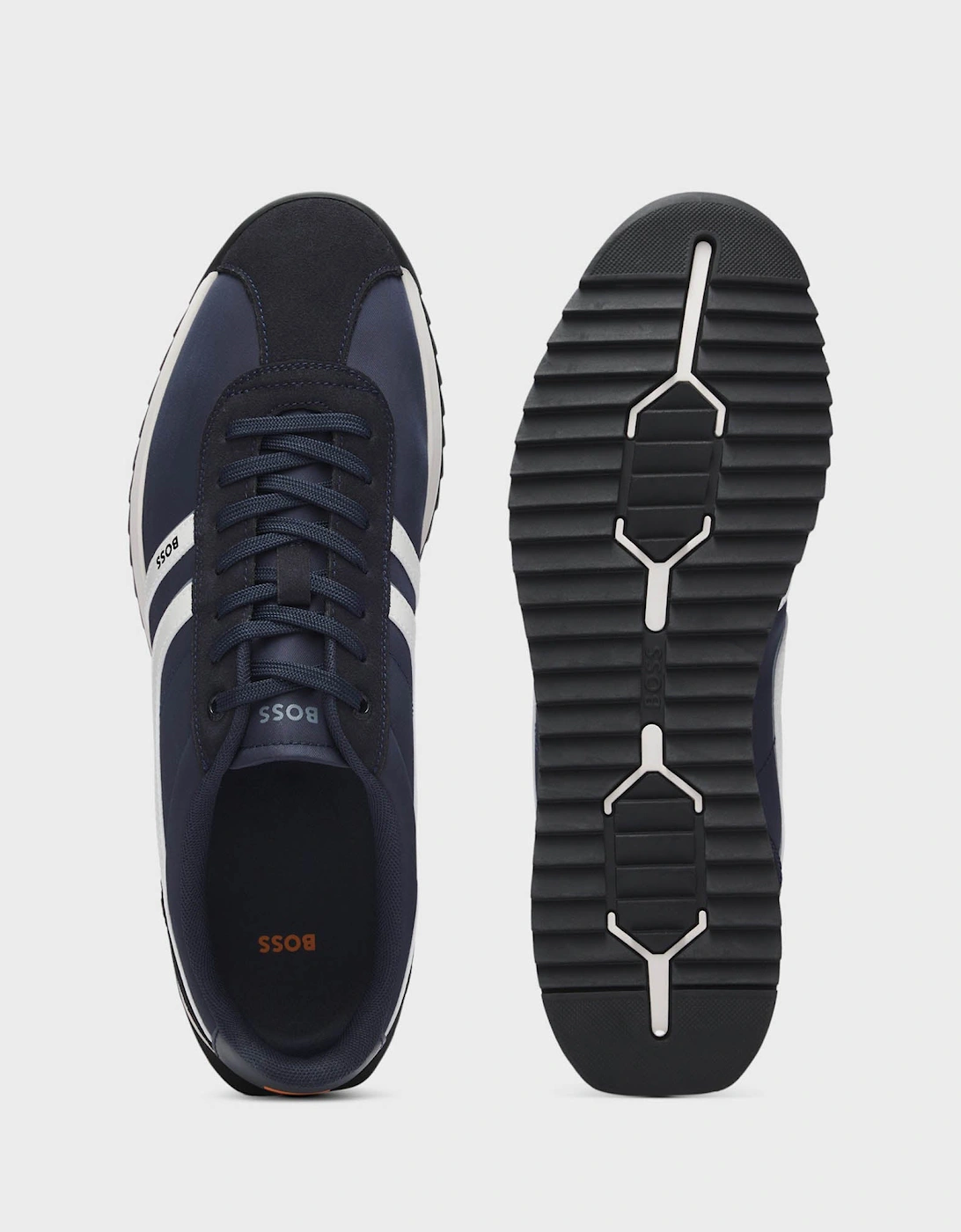 BOSS Orange Zayn Mens Logo Trainers with Faux Suede Trims  - Dark Blue 401