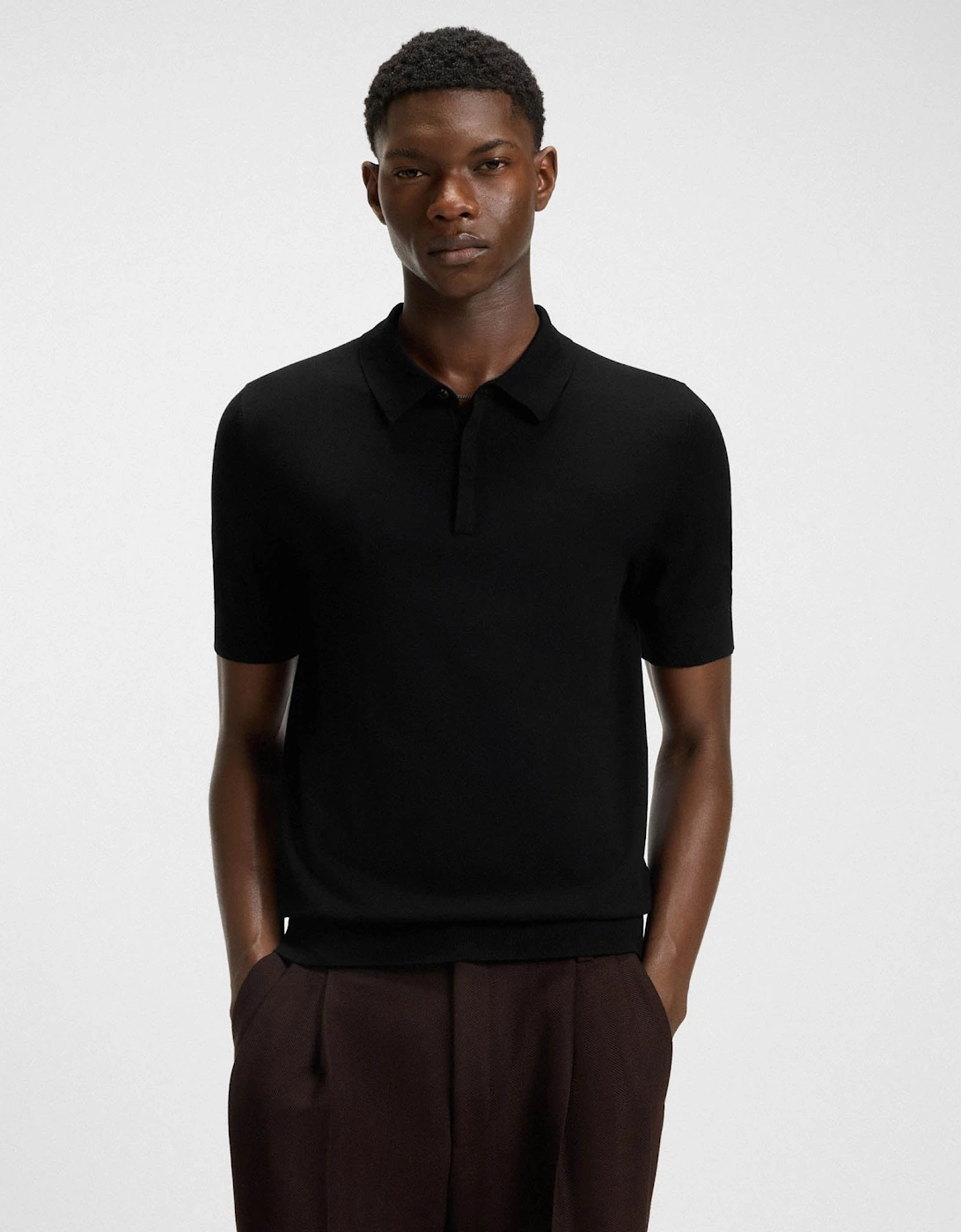 Hugo Boss Men's Black Hugo San Peter Knit Polo With Covered Placket - 001 - Size: 42