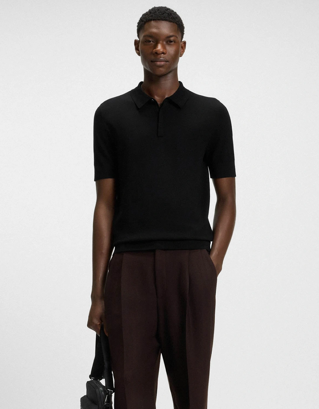 HUGO San Peter Mens Knit Polo with Covered Placket - Black 001