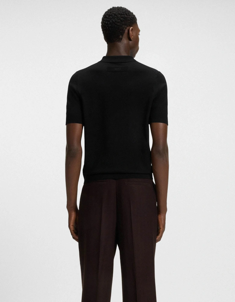 HUGO San Peter Mens Knit Polo with Covered Placket - Black 001