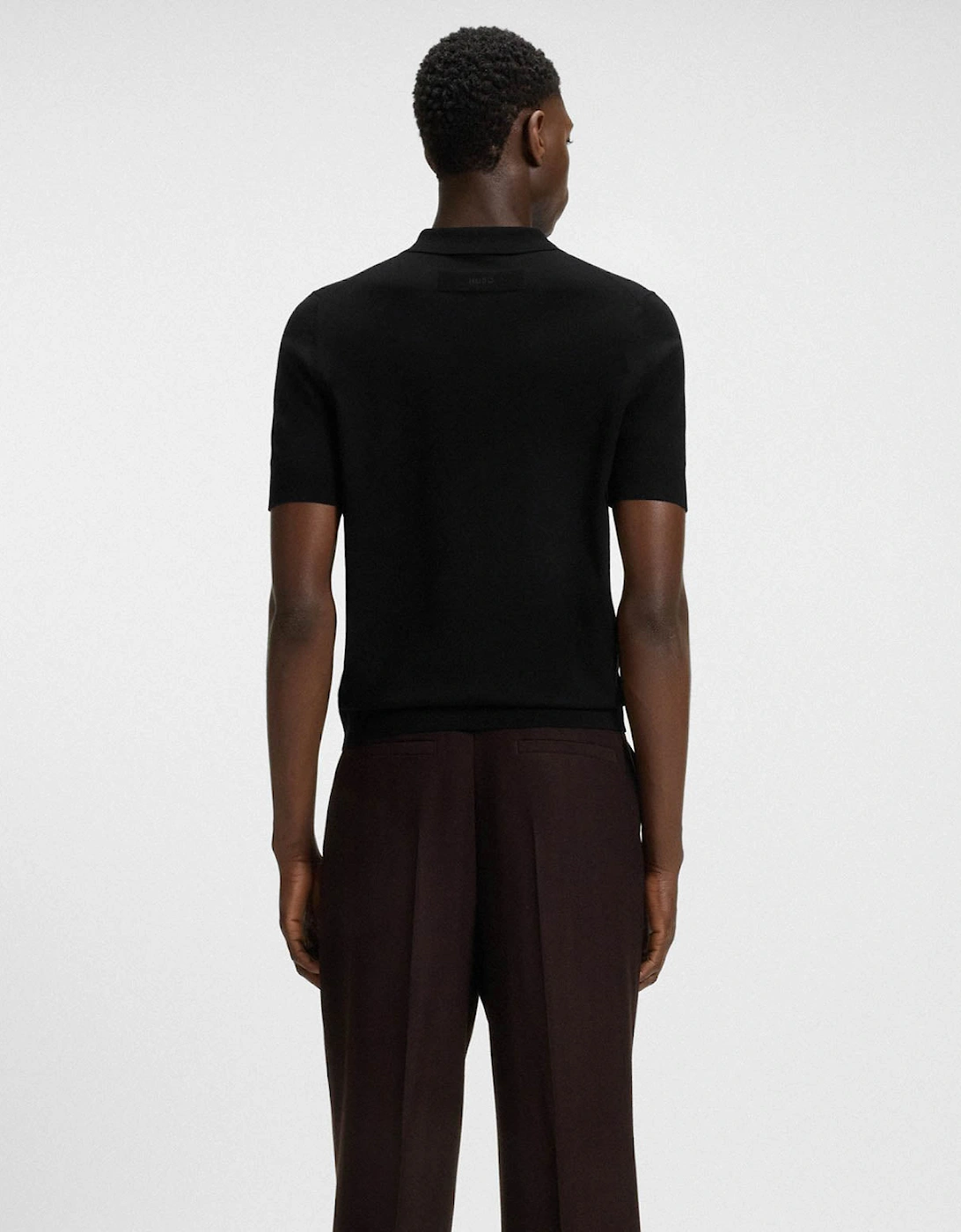 HUGO San Peter Mens Knit Polo with Covered Placket - Black 001