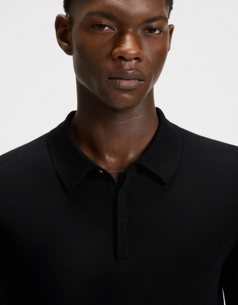 HUGO San Peter Mens Knit Polo with Covered Placket - Black 001