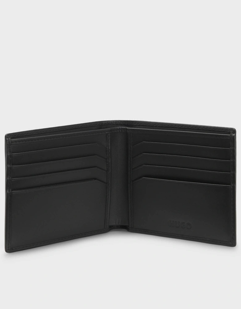 HUGO Tibby Mens Leather Billfold Wallet with Red Stacked Logo  - Black 001