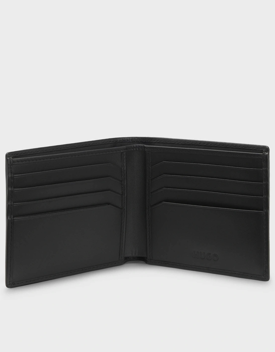 HUGO Tibby Mens Leather Billfold Wallet with Red Stacked Logo  - Black 001