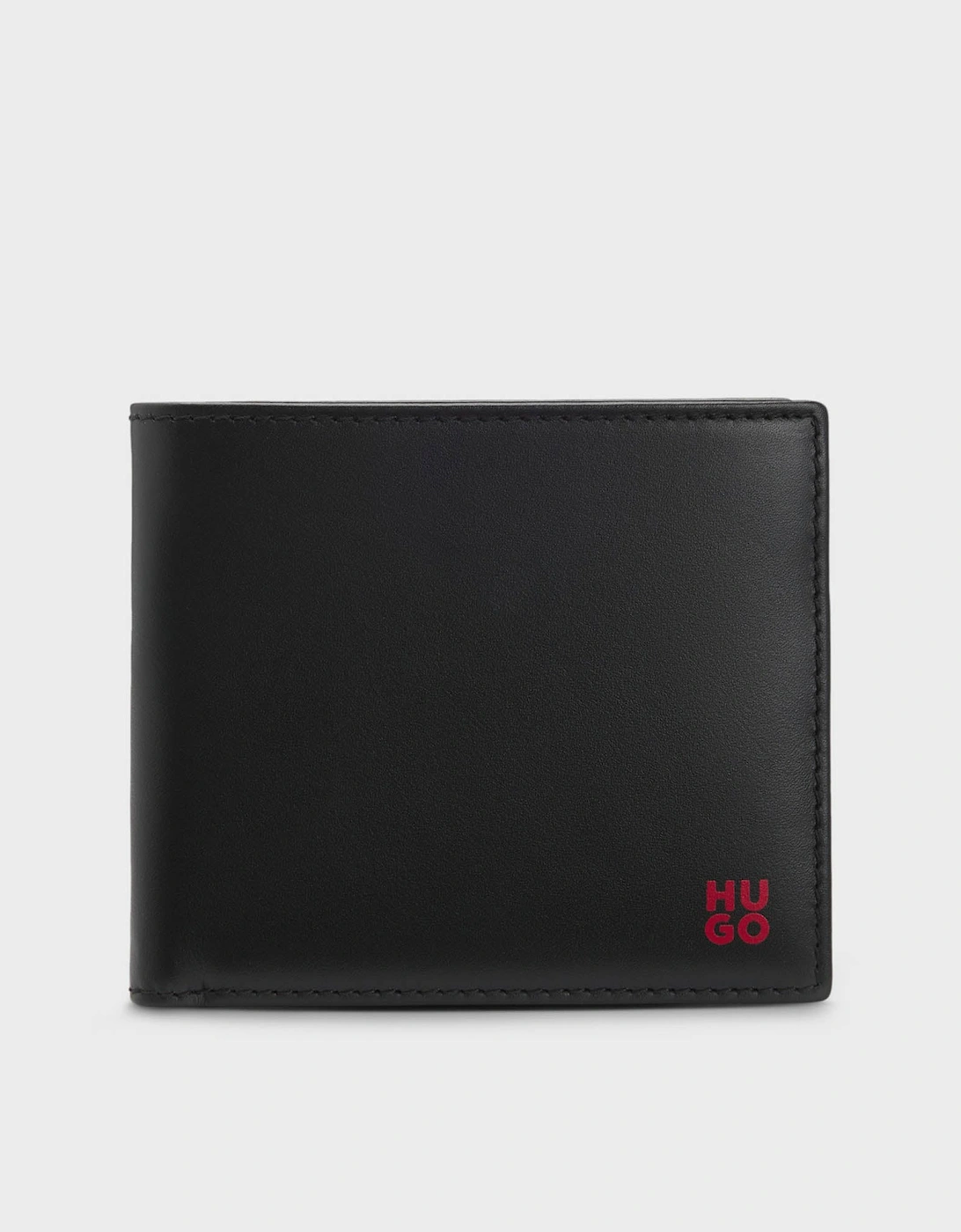 HUGO Tibby Mens Leather Billfold Wallet with Red Stacked Logo  - Black 001, 5 of 4