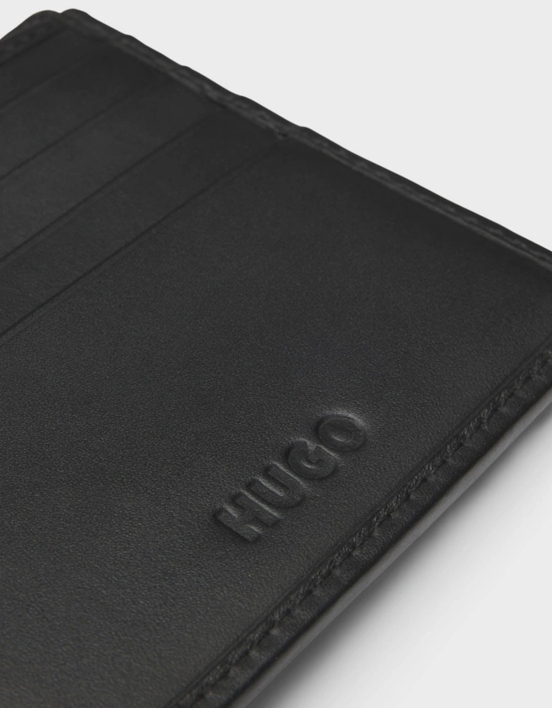 HUGO Tibby Mens Leather Billfold Wallet with Red Stacked Logo  - Black 001